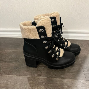 Steve Madden Leather & Faux Fur Heeled Combat Boots - EUC - Women's 10